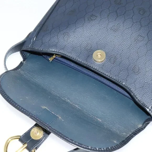 Christian Dior Honeycomb Canvas Shoulder Bag PVC Black Gold Auth 130145
